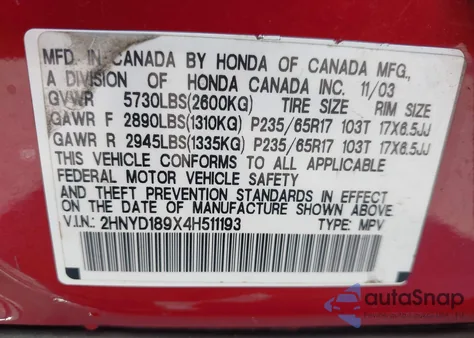 2004 Acura Mdx z USA, uszkodzony, nr VIN 2HNYD189X4H511193